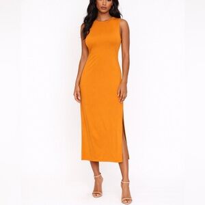 Apparis Sleeveless Tee Shirt Dress Slit Gold Yellow SZ XS